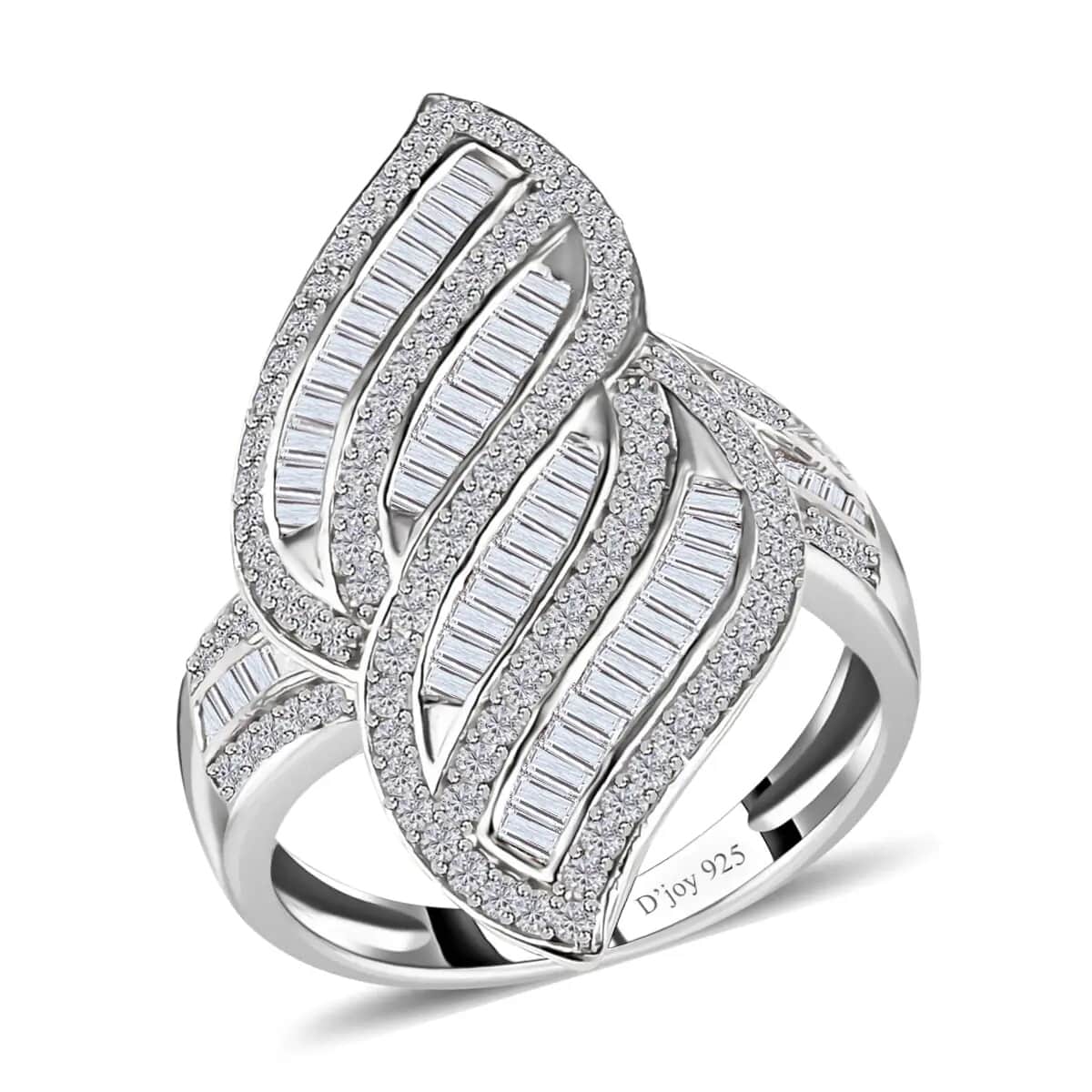 Natural Diamond Ring, Diamond Sea Waves Ring, Platinum Over Sterling Silver Ring, Fashion Ring 1.50 ctw image number 0