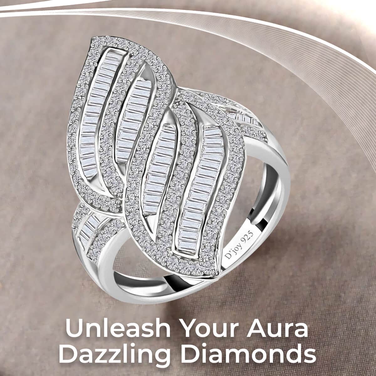 Natural Diamond Ring, Diamond Sea Waves Ring, Platinum Over Sterling Silver Ring, Fashion Ring 1.50 ctw image number 1