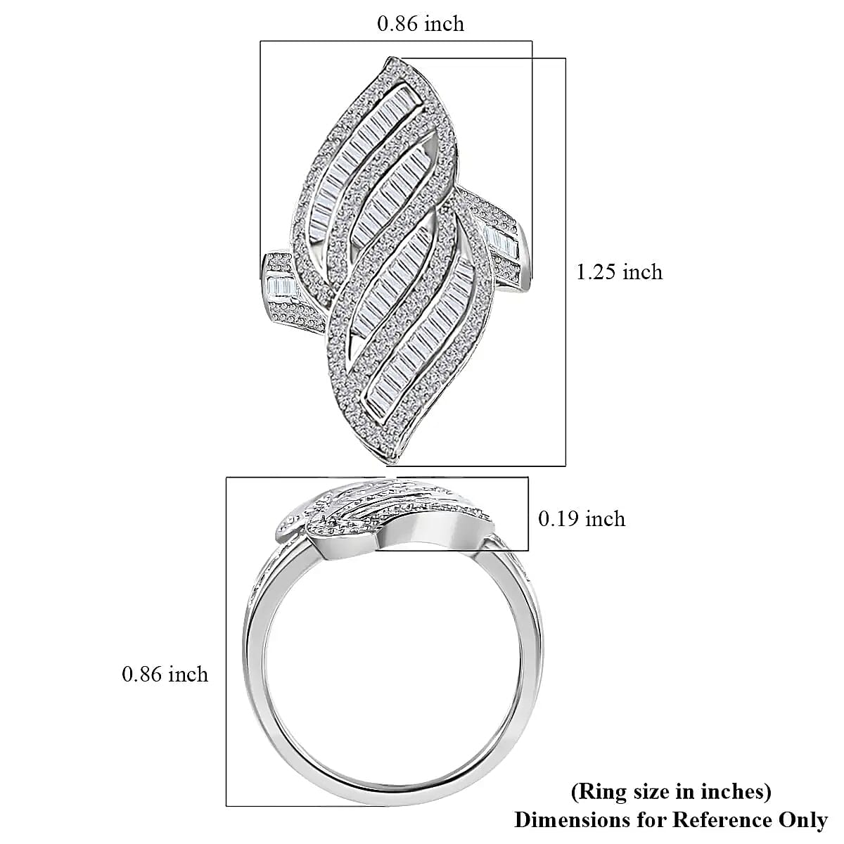 Natural Diamond Ring, Diamond Sea Waves Ring, Platinum Over Sterling Silver Ring, Fashion Ring 1.50 ctw (Size 10.00)