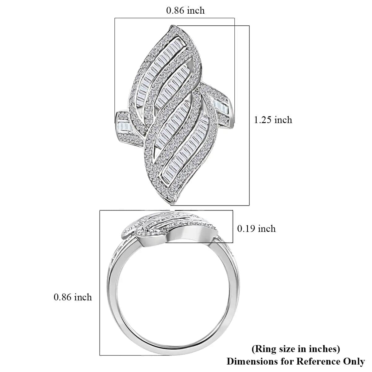 Natural Diamond Ring, Diamond Sea Waves Ring, Platinum Over Sterling Silver Ring, Fashion Ring 1.50 ctw image number 6