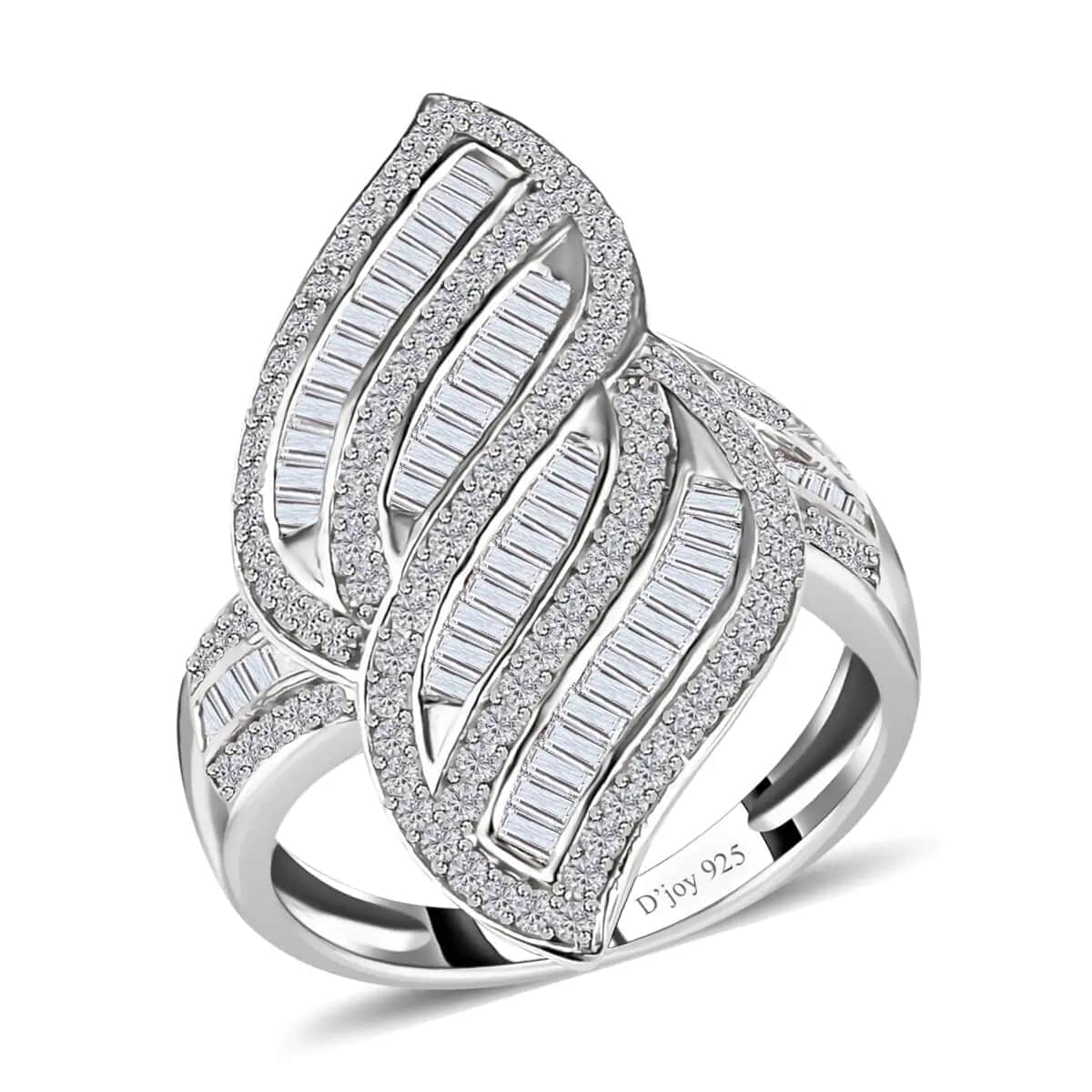 Natural Diamond Ring , Diamond Sea Waves Ring , Platinum Over Sterling Silver Ring , Fashion Ring 1.50 ctw image number 0