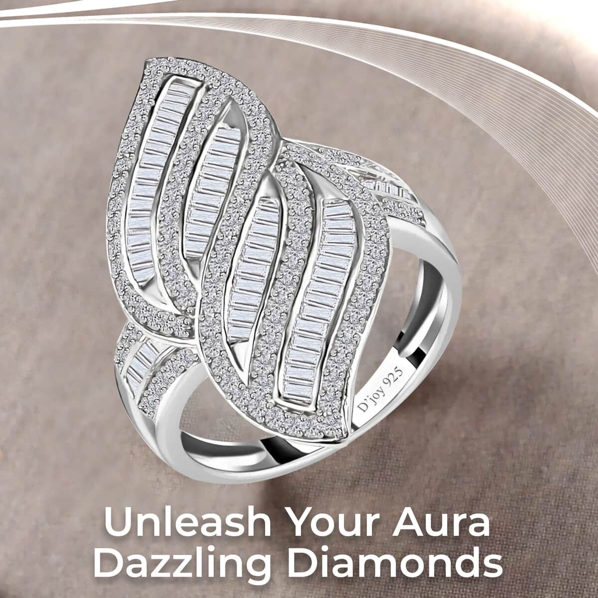 Natural Diamond Ring , Diamond Sea Waves Ring , Platinum Over Sterling Silver Ring , Fashion Ring 1.50 ctw image number 1