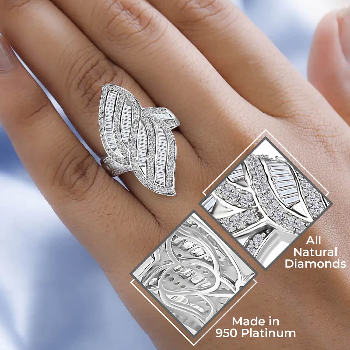 Natural Diamond Ring , Diamond Sea Waves Ring , Platinum Over Sterling Silver Ring , Fashion Ring 1.50 ctw image number 2