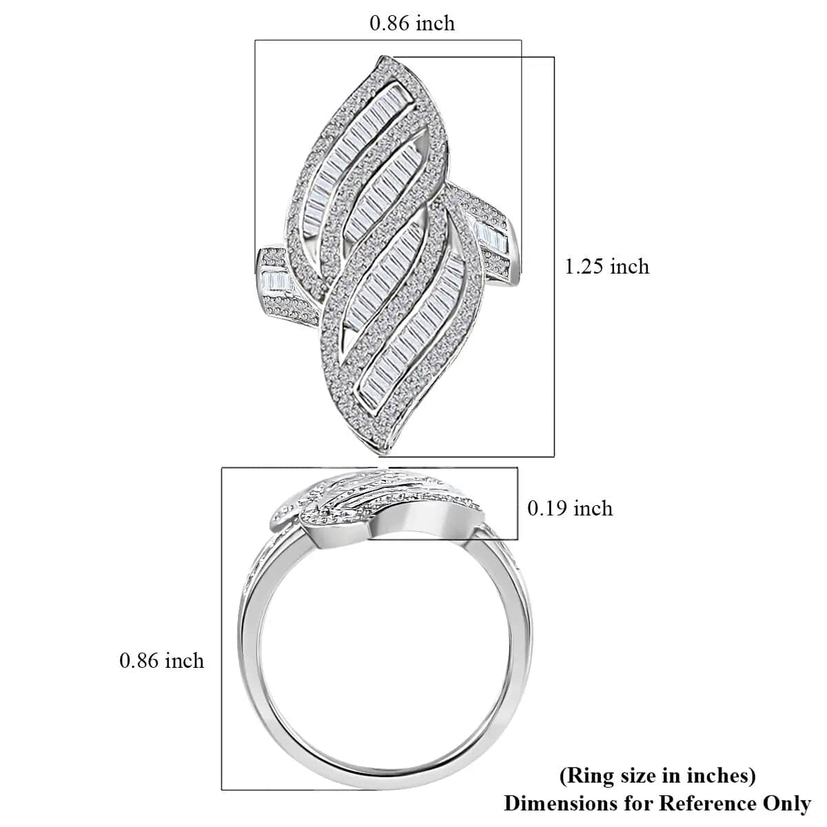 Natural Diamond Ring , Diamond Sea Waves Ring , Platinum Over Sterling Silver Ring , Fashion Ring 1.50 ctw image number 6