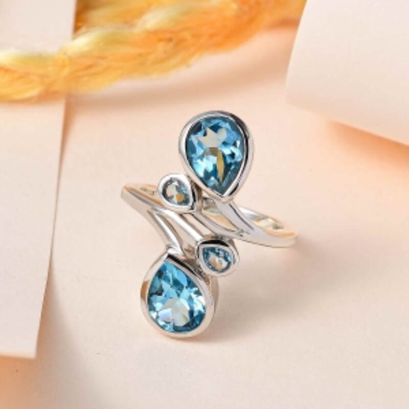 Swiss Blue Topaz 4.24 ctw Fancy Ring in Platinum Over Sterling Silver (Size 9)