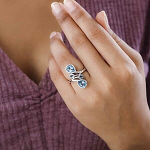 Swiss Blue Topaz 4.24 ctw Fancy Ring in Platinum Over Sterling Silver (Size 9)