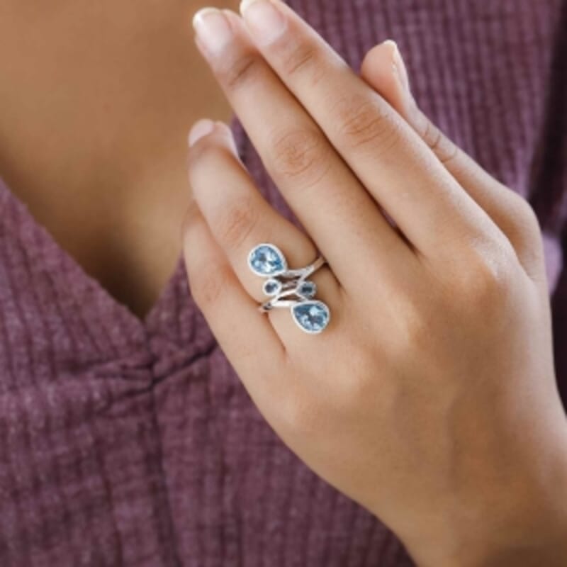 Swiss Blue Topaz 4.24 ctw Fancy Ring in Platinum Over Sterling Silver (Size 9)
