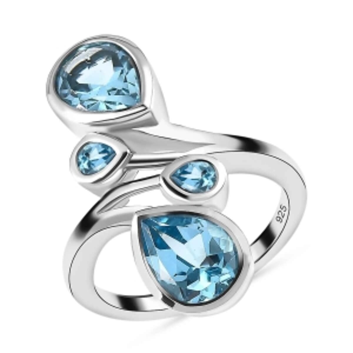 Swiss Blue Topaz 4.24 ctw Fancy Ring in Platinum Over Sterling Silver (Size 9) image number 3