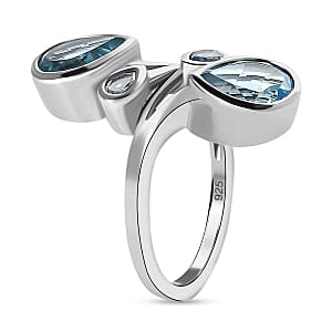 Swiss Blue Topaz 4.24 ctw Fancy Ring in Platinum Over Sterling Silver (Size 9)