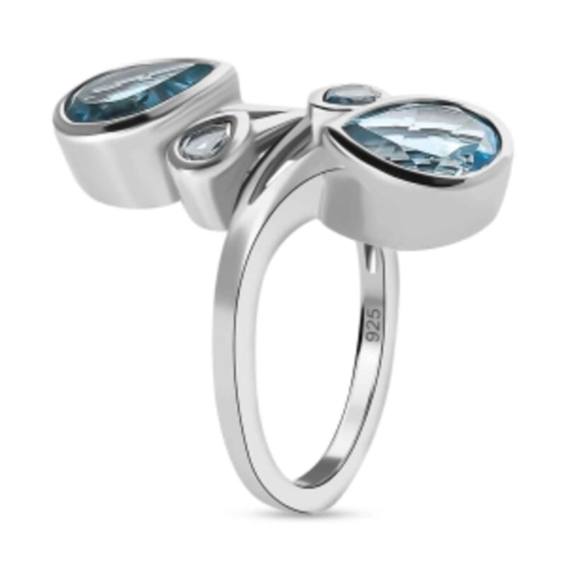 Swiss Blue Topaz 4.24 ctw Fancy Ring in Platinum Over Sterling Silver (Size 9)