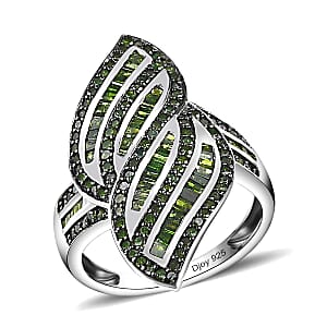 Green Diamond Ring , Green Diamond Sea Waves Ring , Platinum Over Sterling Silver Ring , Fashion Ring 1.50 ctw