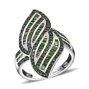 Green Diamond 1.50 ctw Ring, Green Diamond Sea Waves Ring, Platinum Over Sterling Silver Ring, Fashion Ring (Size 8.00)