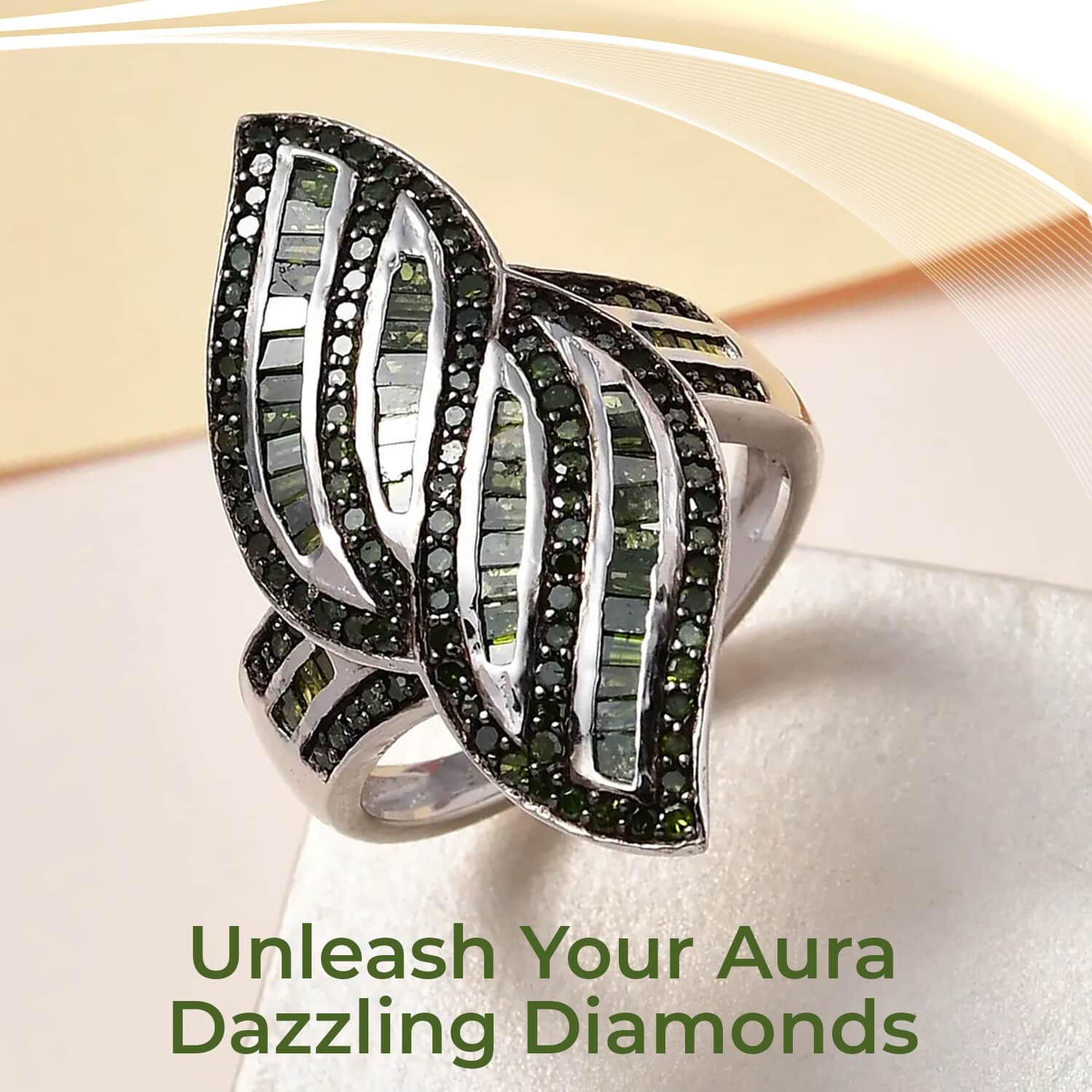 Buy Green Diamond Ring, Green Diamond Sea Waves Ring, Platinum