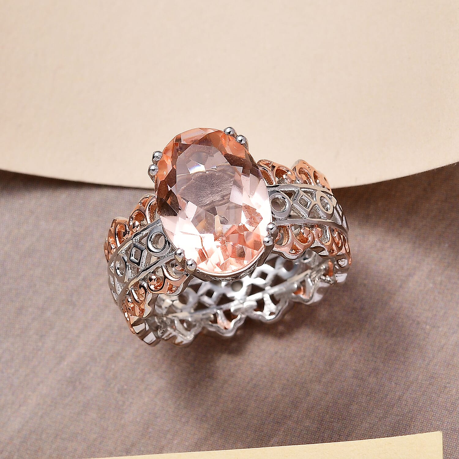Karis Morganique Quartz (Triplet) Ring in 18K Rose Gold Plated and Platinum Bond (Size 10.0) 6.15 ctw