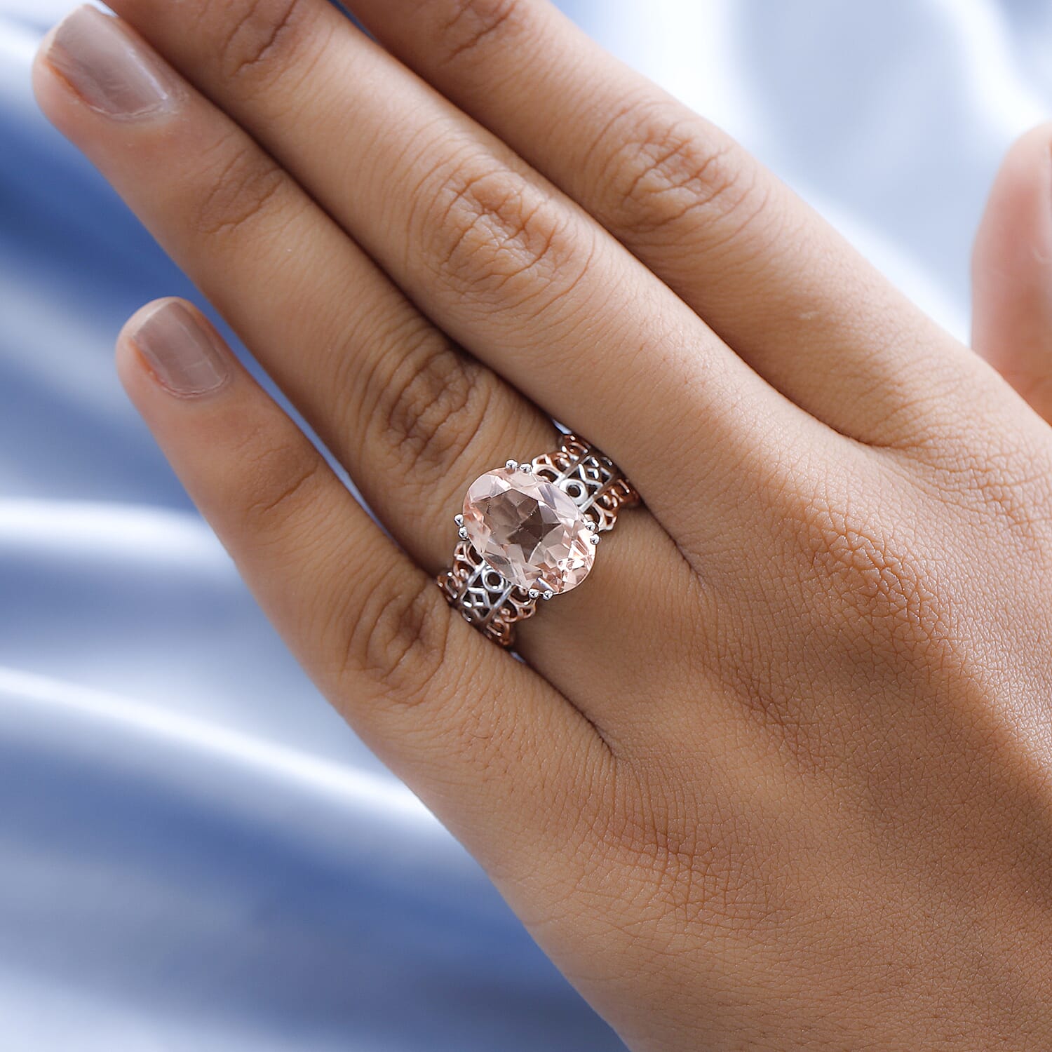 Karis Morganique Quartz (Triplet) Ring in 18K Rose Gold Plated and Platinum Bond (Size 10.0) 6.15 ctw