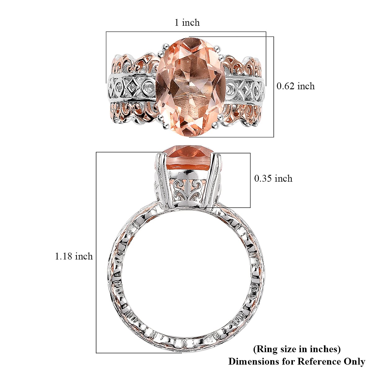 Karis Morganique Quartz (Triplet) Ring in 18K Rose Gold Plated and Platinum Bond (Size 10.0) 6.15 ctw