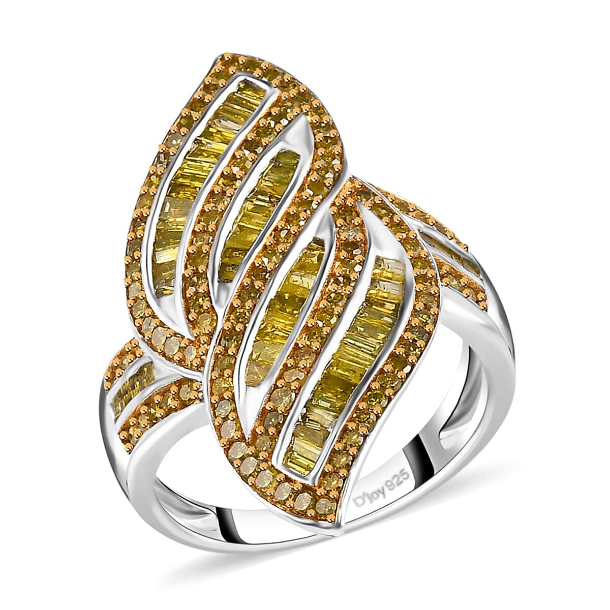 Yellow Diamond Ring | Yellow Diamond Sea Waves Ring | Platinum Over Sterling Silver Ring | Fashion Ring 1.50 ctw image number 0