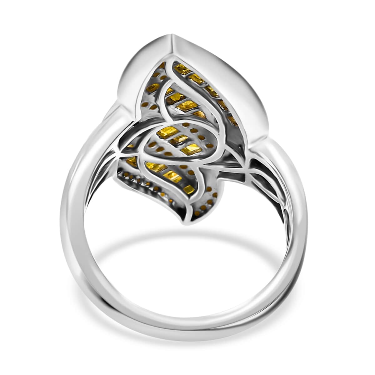 Yellow Diamond Ring | Yellow Diamond Sea Waves Ring | Platinum Over Sterling Silver Ring | Fashion Ring 1.50 ctw image number 4