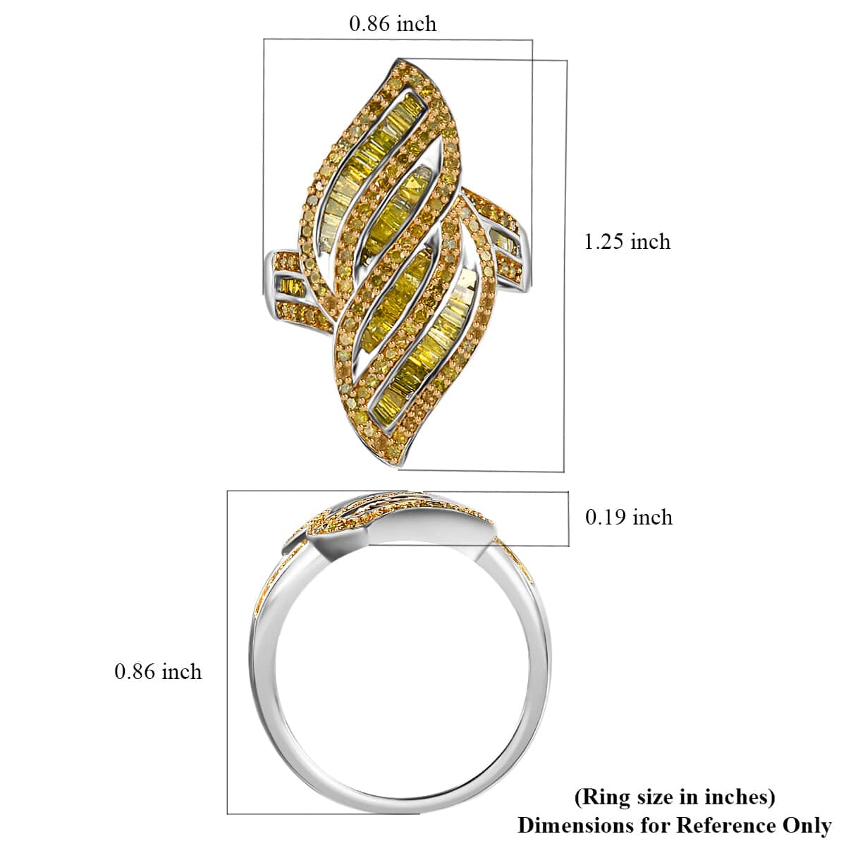 Yellow Diamond Ring | Yellow Diamond Sea Waves Ring | Platinum Over Sterling Silver Ring | Fashion Ring 1.50 ctw image number 5