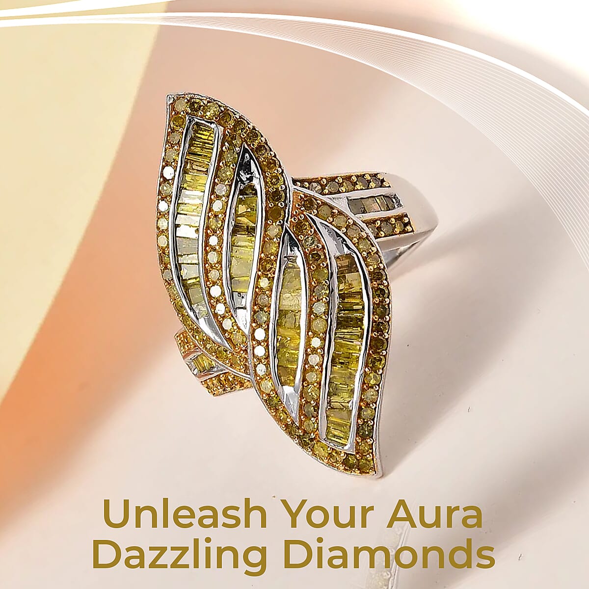 Yellow Diamond 1.50 ctw Ring, Yellow Diamond Sea Waves Ring, Platinum Over Sterling Silver Ring, Fashion Ring (Size 7.00) image number 1