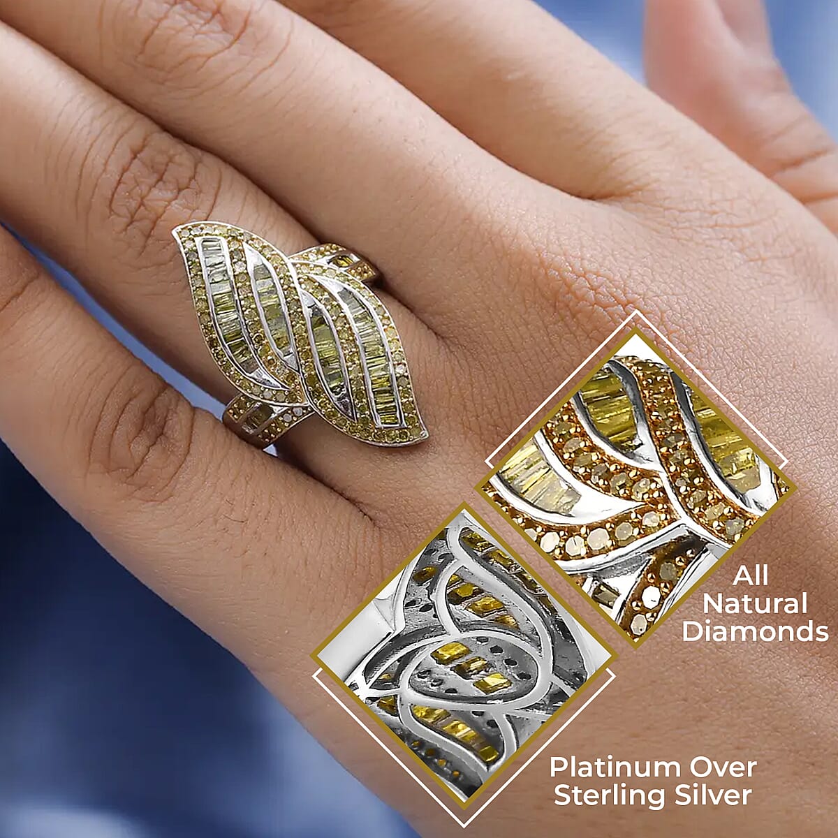 Yellow Diamond 1.50 ctw Ring, Yellow Diamond Sea Waves Ring, Platinum Over Sterling Silver Ring, Fashion Ring (Size 7.00) image number 2