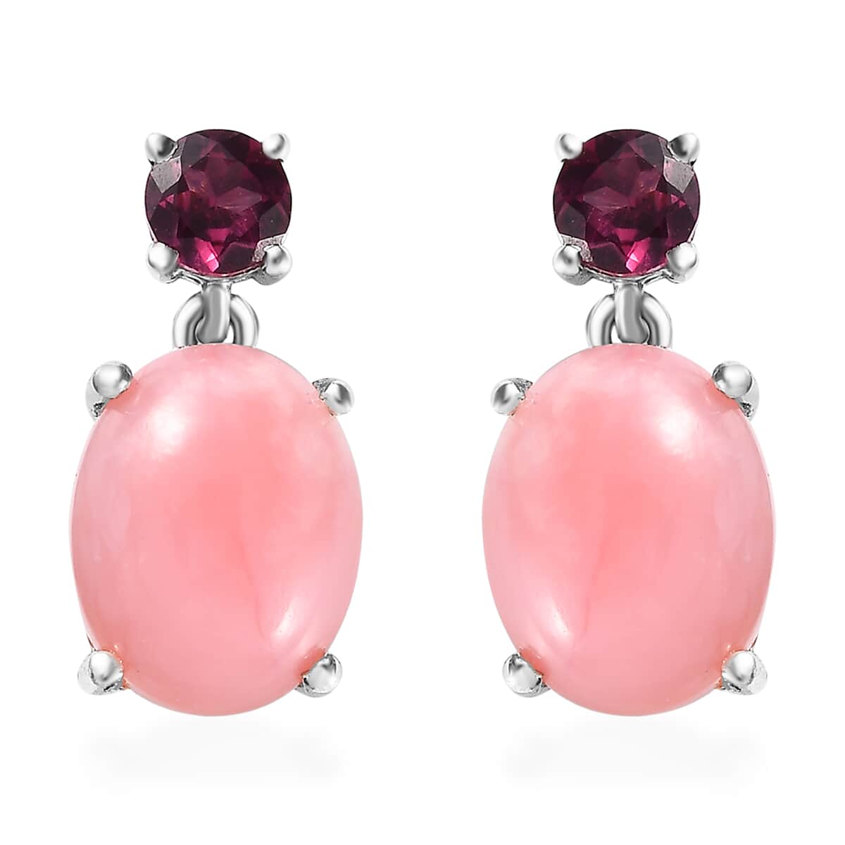 Premium Peruvian Pink Opal and Orissa Rhodolite Garnet Drop Earrings in Platinum Over Sterling Silver 5.00 ctw image number 0