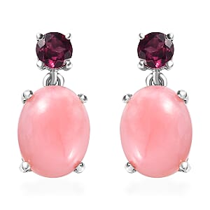Premium Peruvian Pink Opal and Orissa Rhodolite Garnet Drop Earrings in Platinum Over Sterling Silver 5.00 ctw