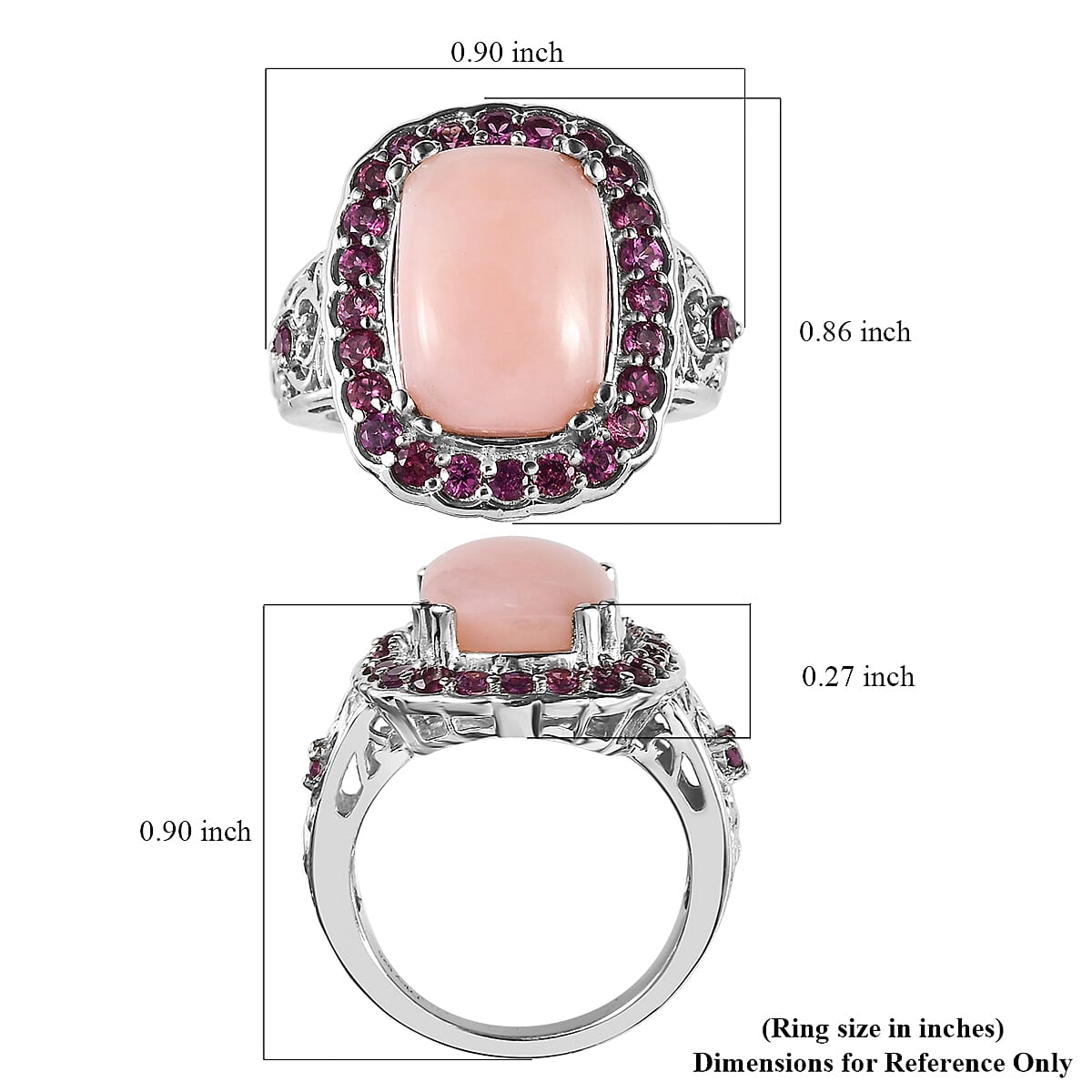 Peruvian Peruvian Pink Opal and Orissa Rhodolite Garnet Halo Ring in Platinum Over Sterling 6.40 ctw image number 5