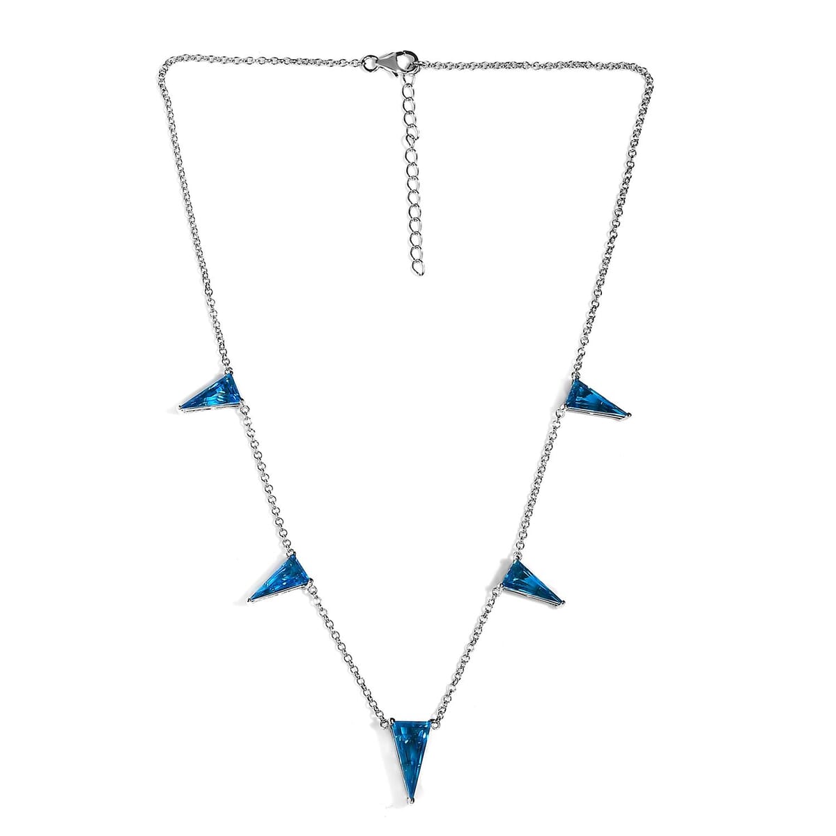 Caribbean Quartz (Triplet) Triangle Shape Station Necklace 18 Inches in Platinum Over Sterling Silver 14.25 ctw (Del. in 7-10 Days) image number 2