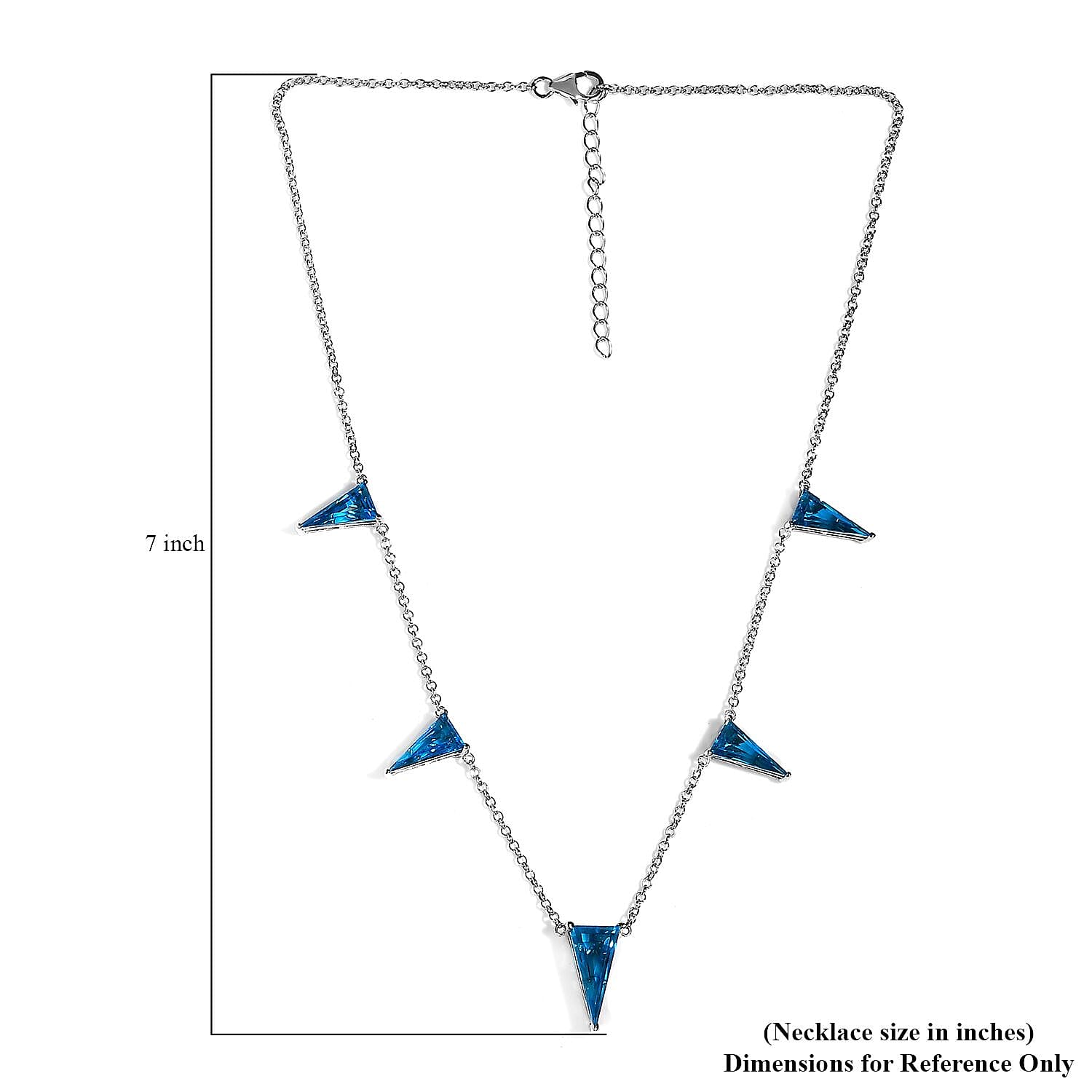 Caribbean Quartz (Triplet) Triangle Shape Station Necklace 18 Inches in Platinum Over Sterling Silver 14.25 ctw