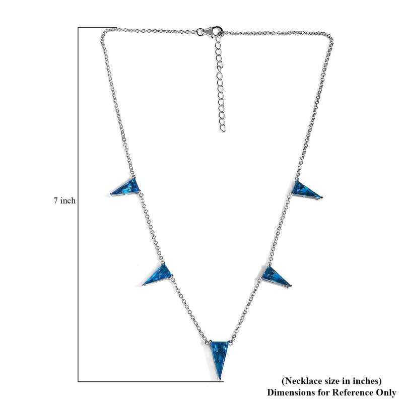 Caribbean Quartz (Triplet) Triangle Shape Station Necklace 18 Inches in Platinum Over Sterling Silver 14.25 ctw