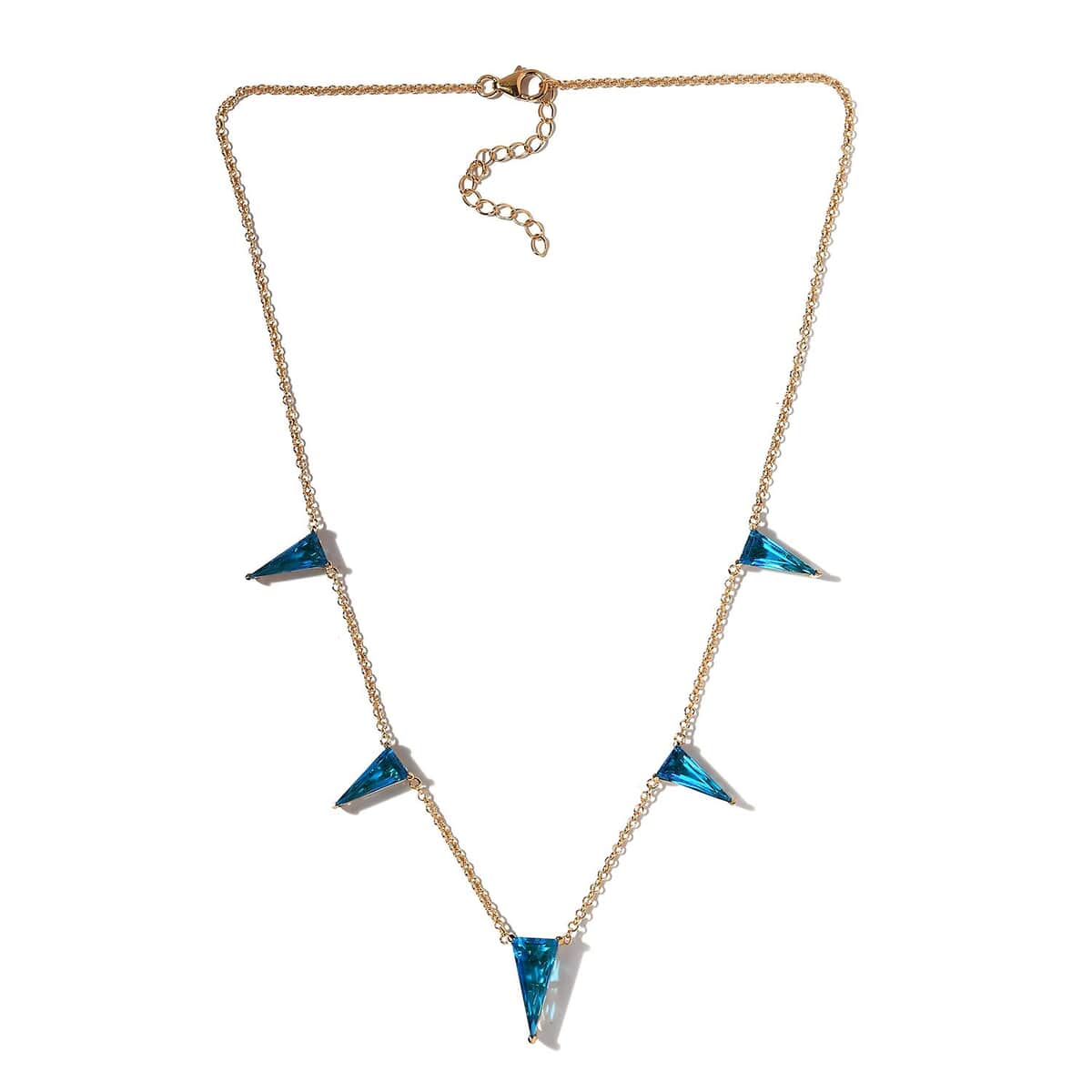 Caribbean Quartz (Triplet) Triangle Shape Station Necklace 18-20 Inches in Vermeil Yellow Gold Over Sterling Silver 14.25 ctw image number 3