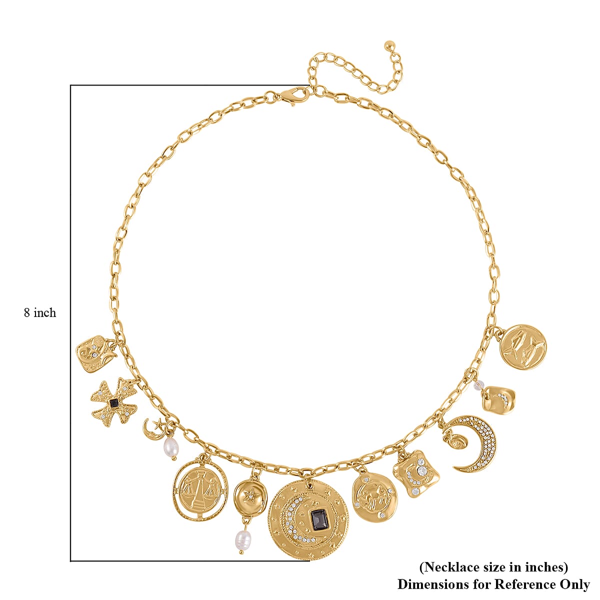 Freshwater Cultured Pearl and Multi Gemstone Celestial Charm Necklace in Goldtone 20-22 Inches image number 5