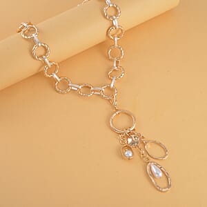 Simulated Pearl Cable Chain Necklace with Charm in Silvertone and Goldtone 24-25 Inches