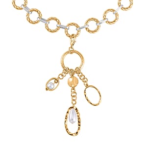 Simulated Pearl Cable Chain Necklace with Charm in Silvertone and Goldtone 24-25 Inches
