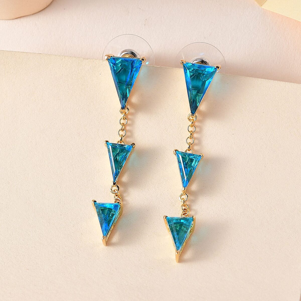 Caribbean Quartz (Triplet) Dangling Earrings in Vermeil Yellow Gold Over Sterling Silver 9.35 ctw image number 1