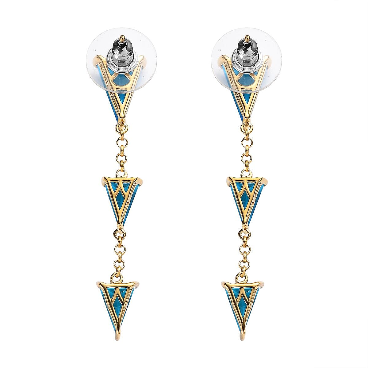 Caribbean Quartz (Triplet) Dangling Earrings in Vermeil Yellow Gold Over Sterling Silver 9.35 ctw image number 3