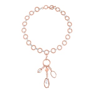 Simulated Pearl Cable Chain Necklace with Charm in Silvertone & Rosetone 24-25 Inches