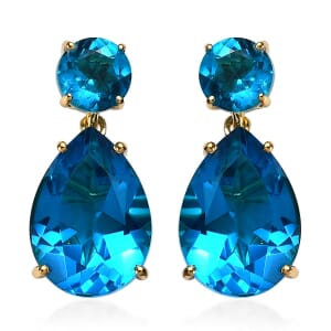 Caribbean Quartz (Triplet) Drop Earrings in Vermeil Yellow Gold Over Sterling Silver 12.60 ctw