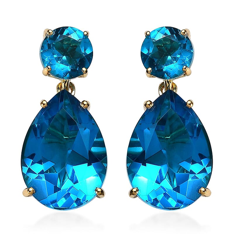 Caribbean Quartz (Triplet) Drop Earrings in Vermeil Yellow Gold Over Sterling Silver 12.60 ctw
