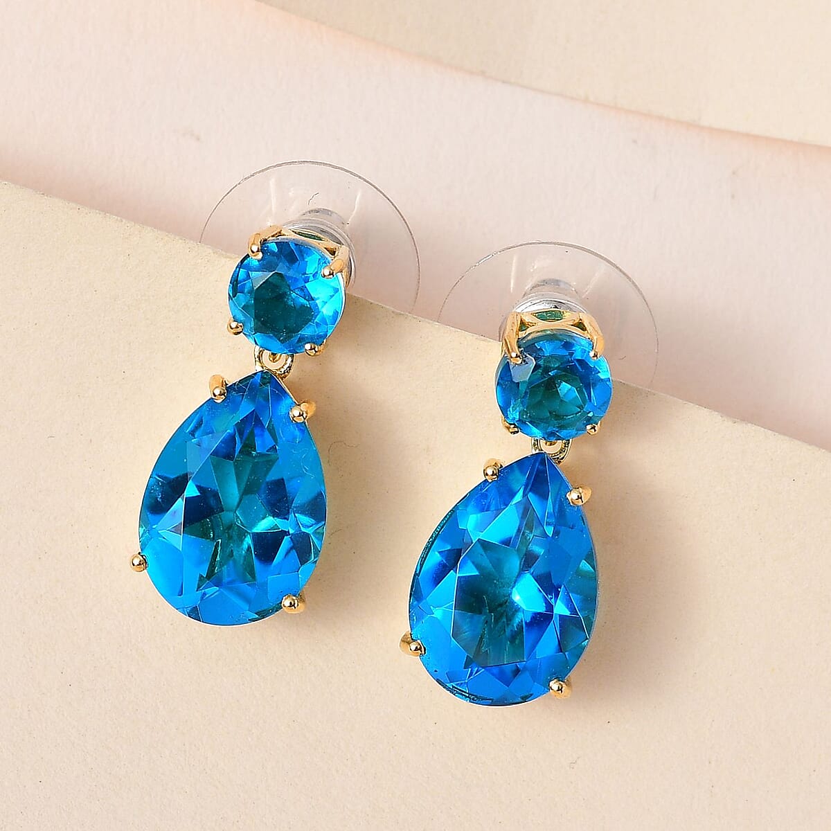 Caribbean Quartz (Triplet) Drop Earrings in Vermeil Yellow Gold Over Sterling Silver 12.60 ctw image number 1