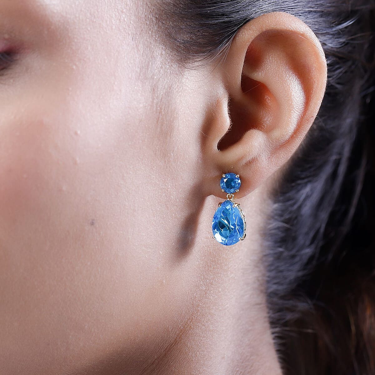 Caribbean Quartz (Triplet) Drop Earrings in Vermeil Yellow Gold Over Sterling Silver 12.60 ctw image number 2