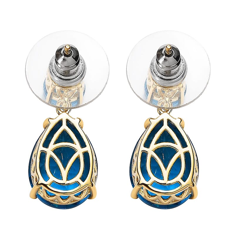 Caribbean Quartz (Triplet) Drop Earrings in Vermeil Yellow Gold Over Sterling Silver 12.60 ctw