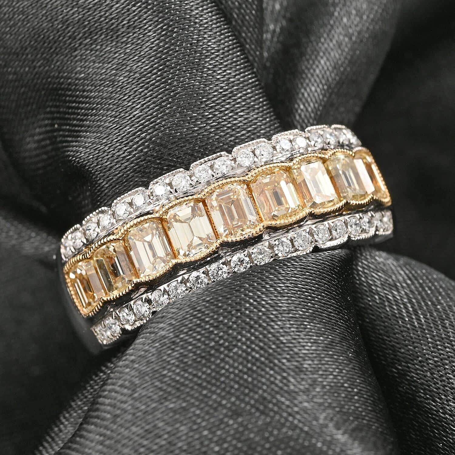Ankur Treasure Chest Modani 18K White and Yellow Gold Natural Yellow and White Diamond SI-VS Ring (Size 10.0) 1.80 ctw