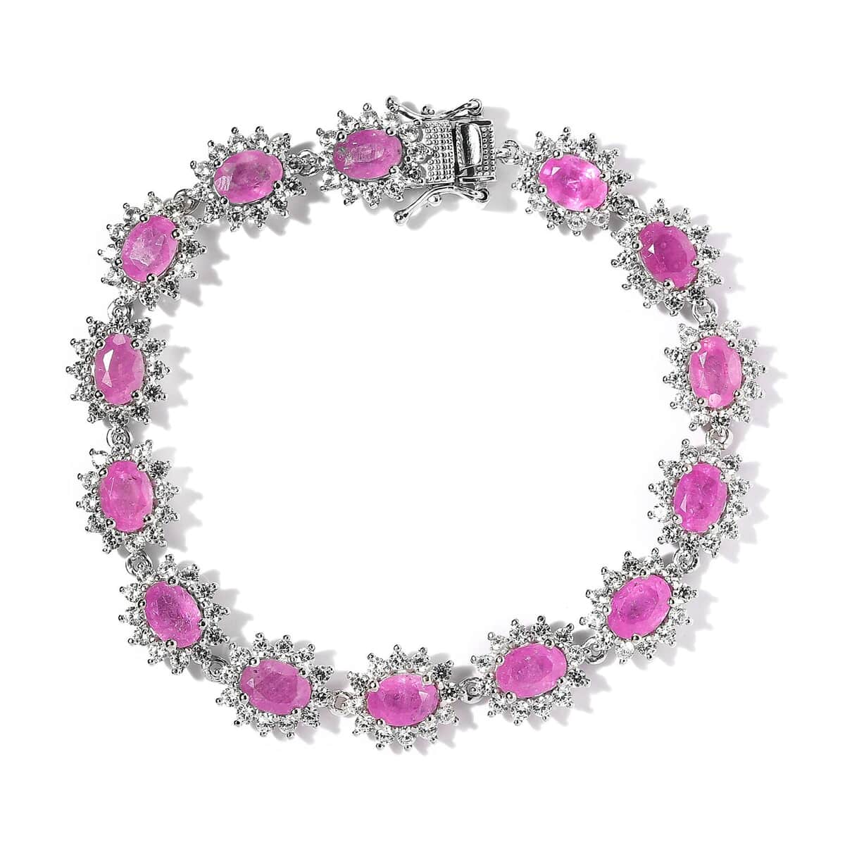 Ilakaka Hot Pink Sapphire (FF) and White Zircon Bracelet in Platinum Over Sterling Silver (8.00 In) 26.25 ctw image number 0