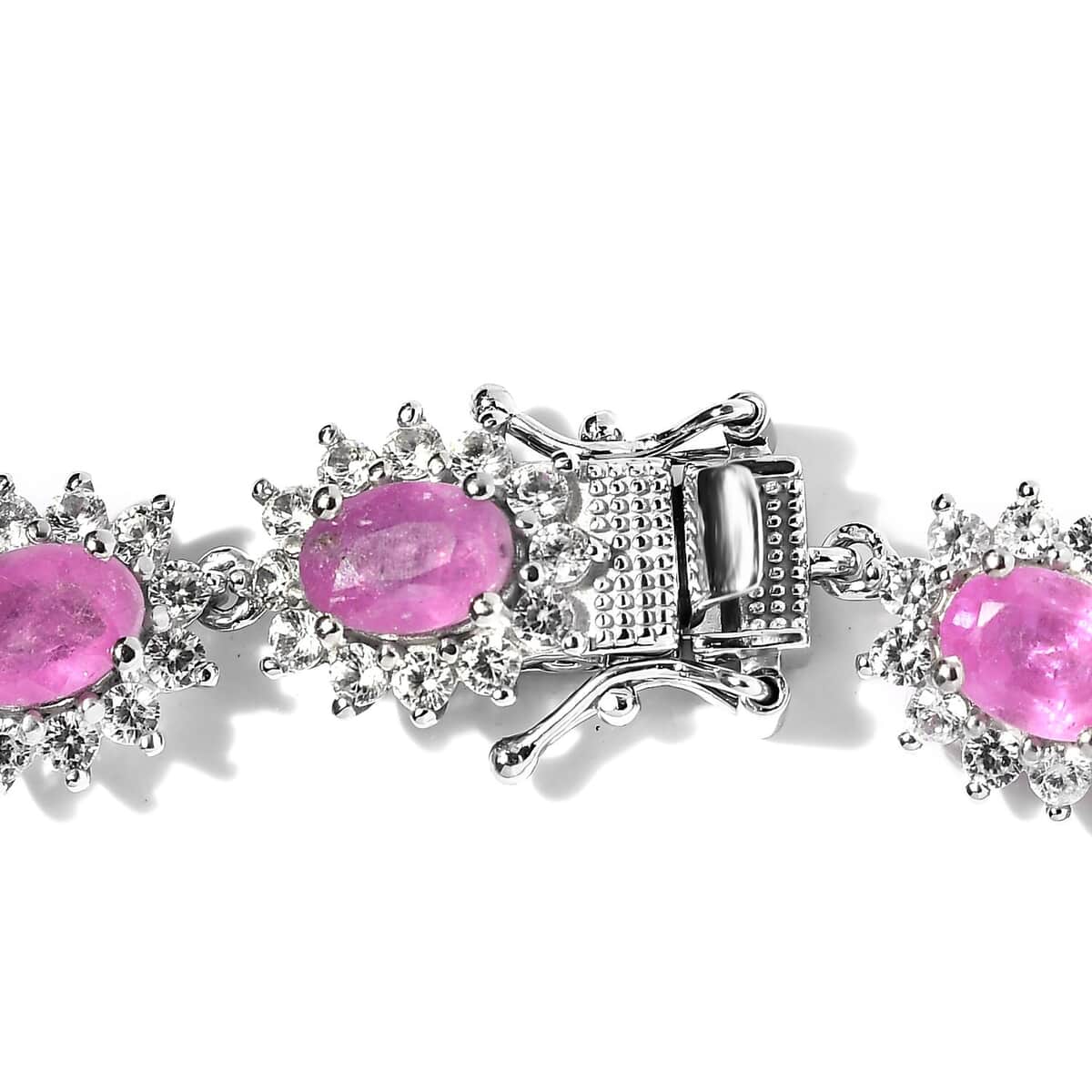 Ilakaka Hot Pink Sapphire (FF) and White Zircon Bracelet in Platinum Over Sterling Silver (8.00 In) 26.25 ctw image number 3