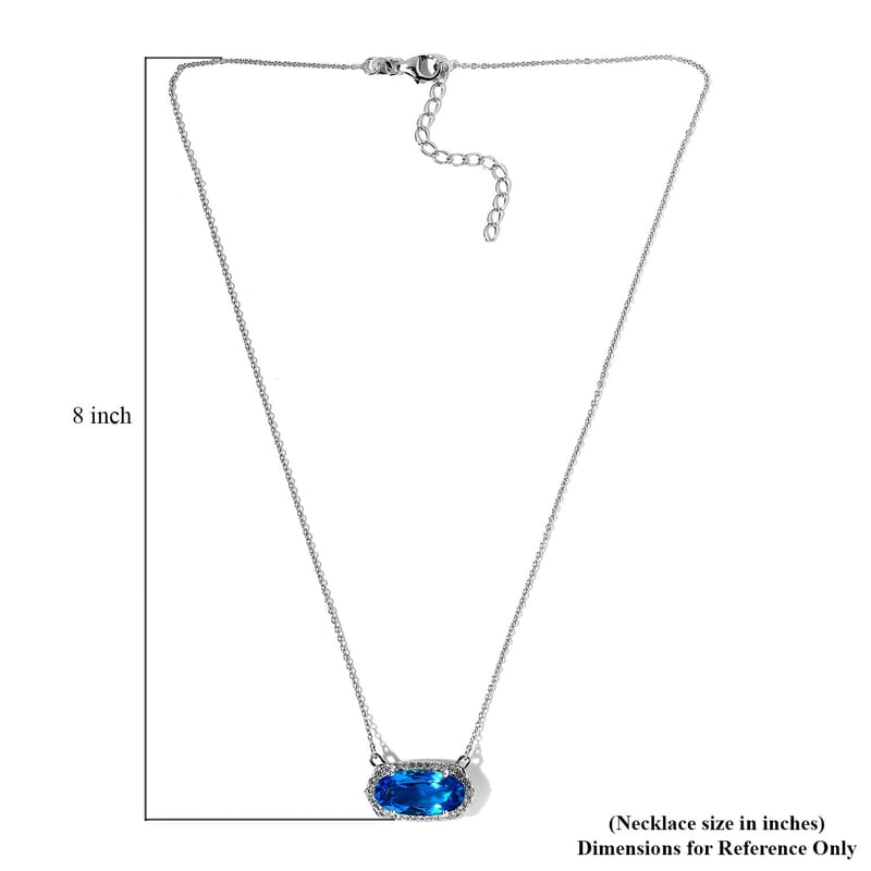 Caribbean Quartz (Triplet) and White Zircon Necklace 18 Inches in Platinum Over Sterling Silver 11.00 ctw
