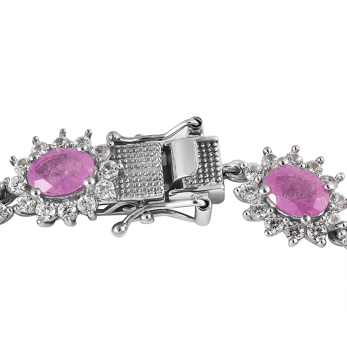 Ilakaka Hot Pink Sapphire (FF) and White Zircon Bracelet in Platinum Over Sterling Silver (8.00 In) 26.25 ctw image number 3