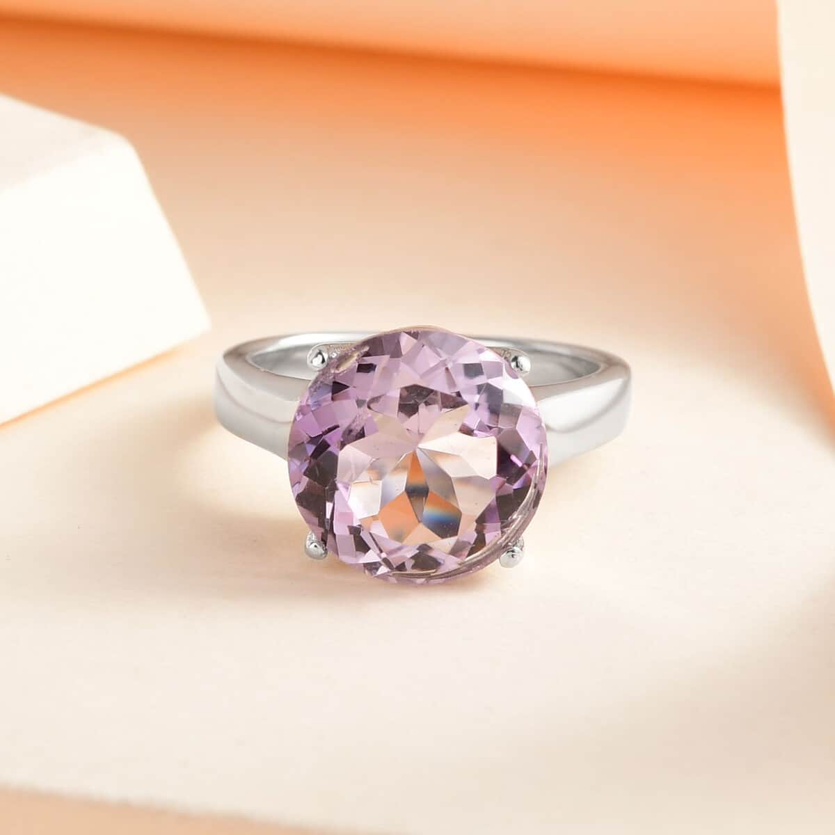 Rose De France Amethyst Solitaire Ring in Stainless Steel (Size 10.0) 5.60 ctw image number 1