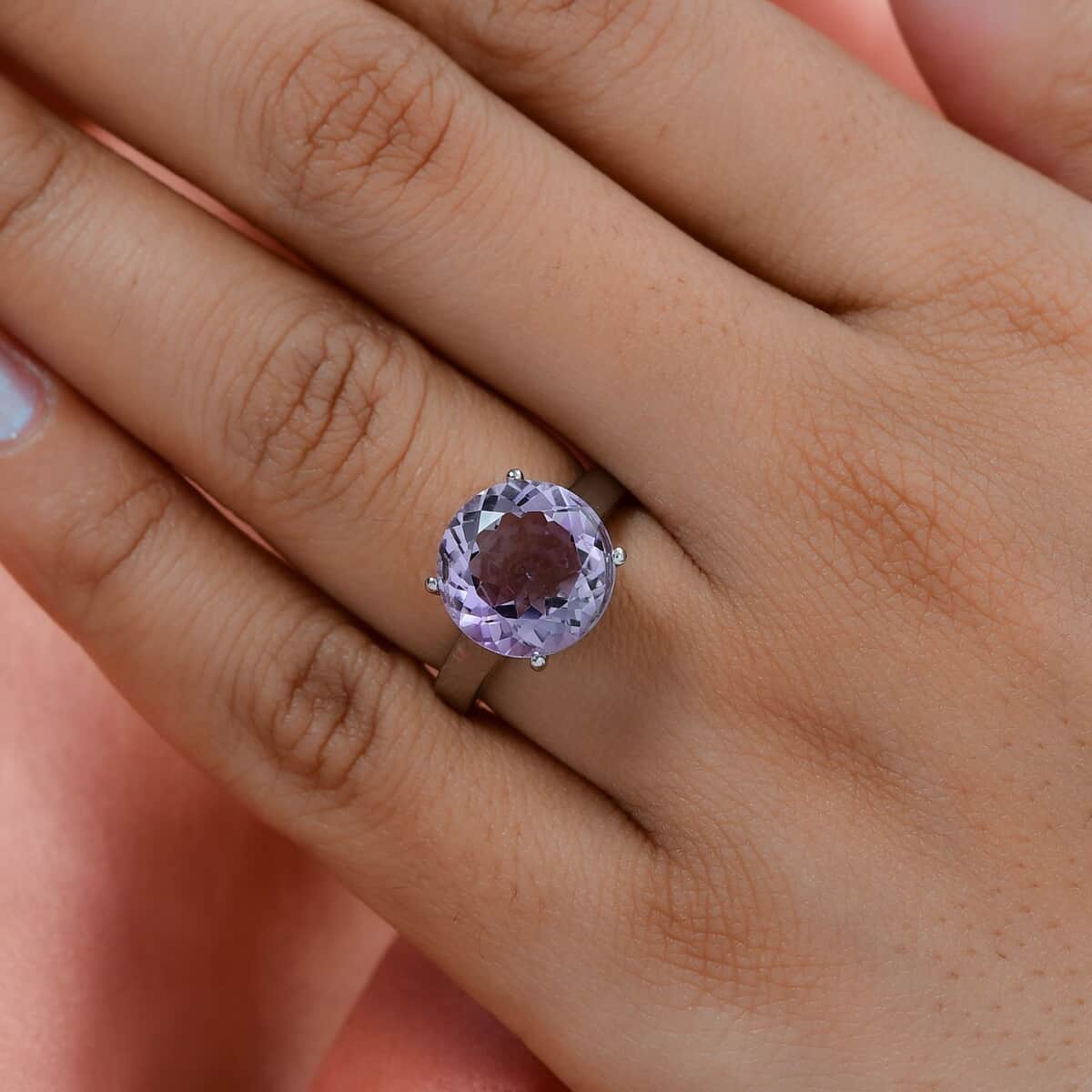 Rose De France Amethyst Solitaire Ring in Stainless Steel (Size 10.0) 5.60 ctw image number 2